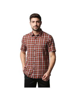 BASICS - Casual Checked Orange 100% Cotton Slim Shirt