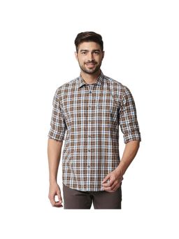 BASICS - Casual Checked Khaki 100% Cotton Slim Shirt