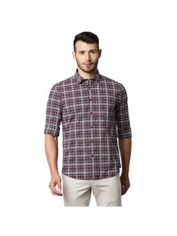 BASICS - Casual Checked Maroon 100% Cotton Slim Shirt