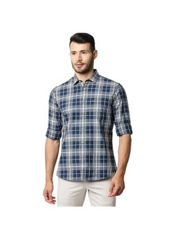 BASICS - Casual Checked Navy 100% Cotton Slim Shirt