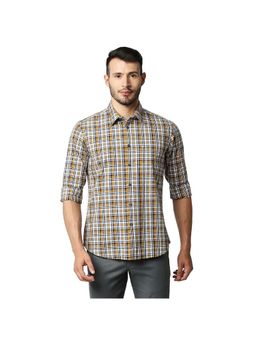 BASICS - Casual Checked Yellow 100% Cotton Slim Shirt