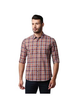 BASICS - Casual Checked Orange 100% Cotton Slim Shirt