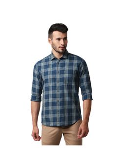 BASICS - Casual Checked Blue 100% Cotton Slim Shirt
