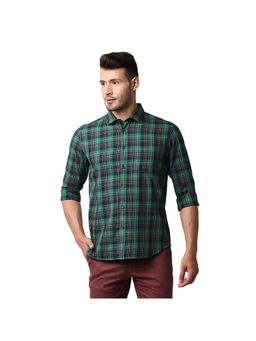 BASICS - Casual Checked Green 100% Cotton Slim Shirt