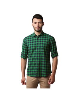 BASICS - Casual Checked Green 100% Cotton Slim Shirt