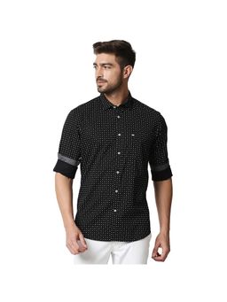 BASICS - Casual Printed Black 100% Cotton Slim Shirt
