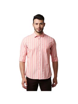 BASICS - Casual Striped Red 100% Cotton Slim Shirt