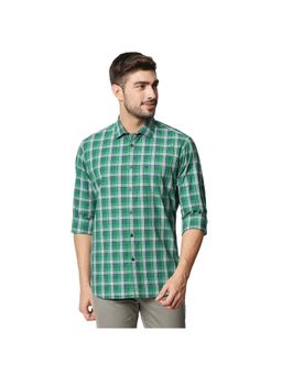 BASICS - Casual Checked Green 100% Cotton Slim Shirt
