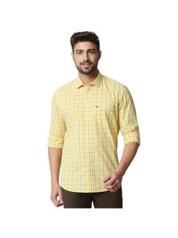 BASICS - Casual Checked Yellow 100% Cotton Slim Shirt
