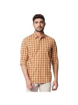 BASICS - Casual Checked Orange 100% Cotton Slim Shirt