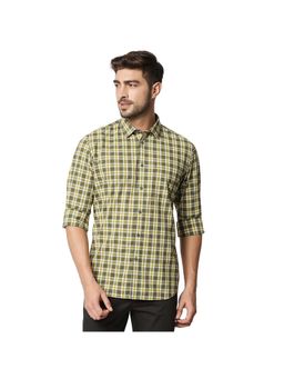 BASICS - Casual Checked Olive 100% Cotton Slim Shirt