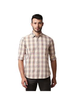 BASICS - Casual Checked Beige 100% Cotton Slim Shirt