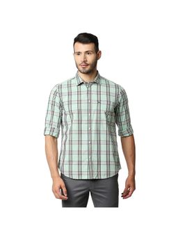 BASICS - Casual Checked Green 100% Cotton Slim Shirt