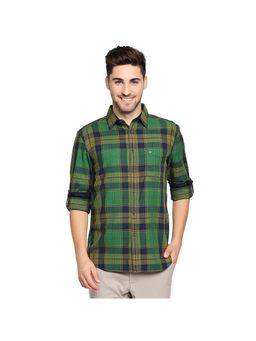 BASICS - Casual Checked Green 100% Cotton Slim Shirt