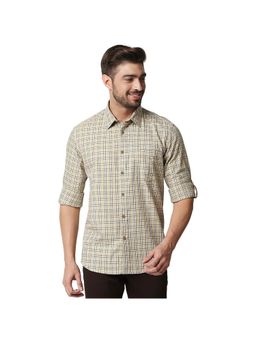 BASICS - Casual Checked Khaki 100% Cotton Slim Shirt