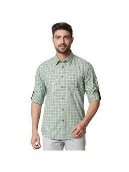 BASICS - Casual Checked Green 100% Cotton Slim Shirt
