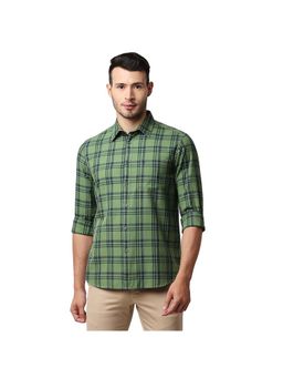 BASICS - Casual Checked Green 100% Cotton Slim Shirt