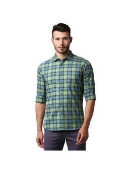 BASICS - Casual Checked Green 100% Cotton Slim Shirt
