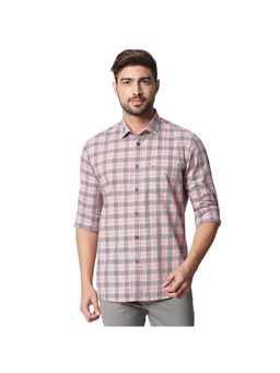 BASICS - Casual Checked Pink 100% Cotton Slim Shirt