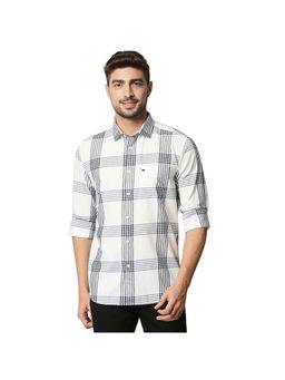 BASICS - Casual Checked White 100% Cotton Slim Shirt