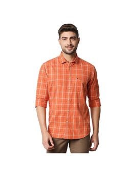 BASICS - Casual Checked Orange 100% Cotton Slim Shirt