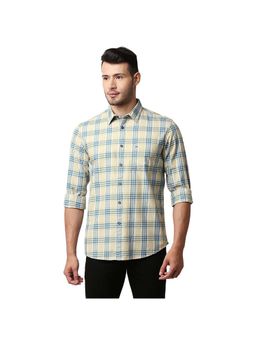 BASICS - Casual Checked Beige 100% Cotton Slim Shirt