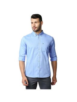 BASICS - Casual Plain Blue 100% Cotton Slim Shirt