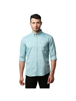BASICS - Casual Plain Green 100% Cotton Slim Shirt