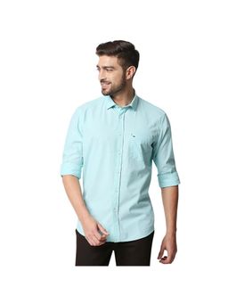 BASICS - Casual Plain Green 100% Cotton Slim Shirt