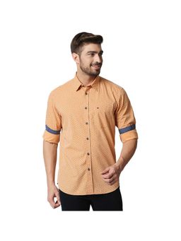 BASICS - Casual Printed Orange 100% Cotton Slim Shirt