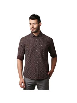 BASICS - Casual Printed Brown 100% Cotton Slim Shirt