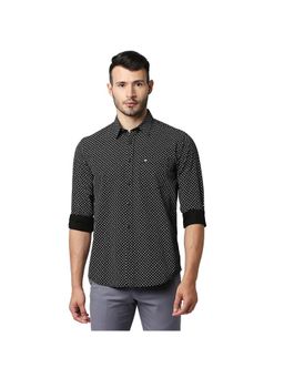BASICS - Casual Printed Dark Grey 100% Cotton Slim Shirt