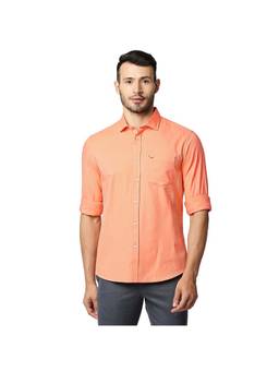 BASICS - Casual Plain Orange 100% Cotton Slim Shirt