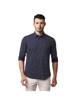 BASICS - Casual Printed Navy 100% Cotton Slim Shirt