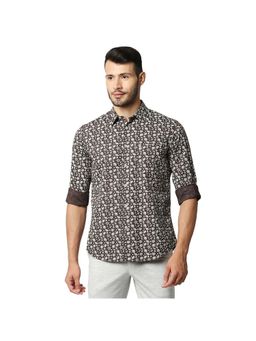 BASICS - Casual Printed Brown 100% Cotton Slim Shirt
