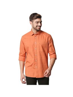 BASICS - Casual Checked Orange 100% Cotton Slim Shirt