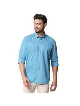 BASICS - Casual Checked Blue 100% Cotton Slim Shirt