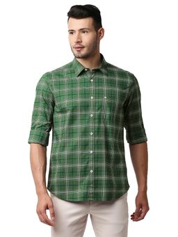 BASICS - Casual Checked Green 100% Cotton Slim Shirt