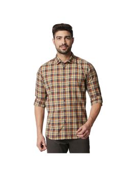 BASICS - Casual Checked Khaki 100% Cotton Slim Shirt