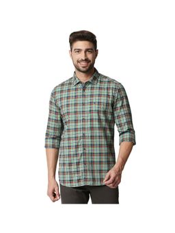BASICS - Casual Checked Green 100% Cotton Slim Shirt
