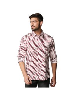 BASICS - Casual Printed Red 100% Cotton Slim Shirt