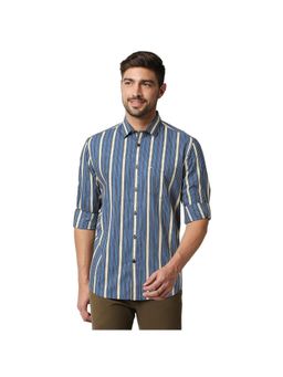 BASICS - Casual Striped Navy 100% Cotton Slim Shirt