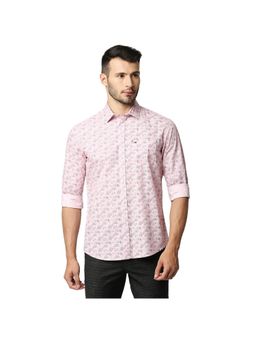 BASICS - Casual Printed Pink 100% Cotton Slim Shirt