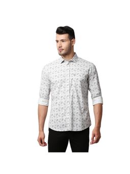 BASICS - Casual Printed Grey 100% Cotton Slim Shirt