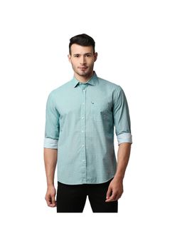 BASICS - Casual Printed Teal 100% Cotton Slim Shirt