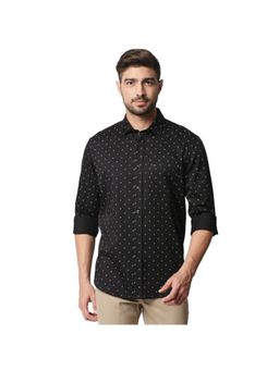 BASICS - Casual Printed Black 100% Cotton Slim Shirt