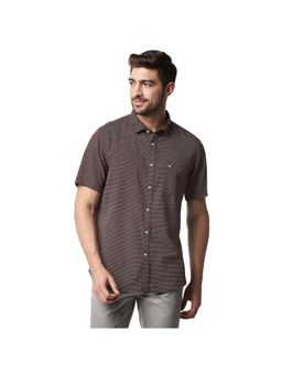 BASICS - Casual Printed Brown Cotton Hemp Slim Shirt