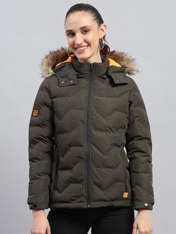 Rock.it - From House Of Monte Carlo Women's Olive Solid Hooded Neck Full Sleeve Jacket