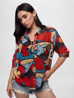 The Souled Store - Official Mickey Mouse: Abstract Women Boyfriend Shirts
