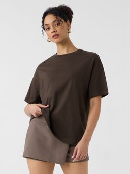 The Souled Store - Solids Deep Brown Women Oversized T-Shirt